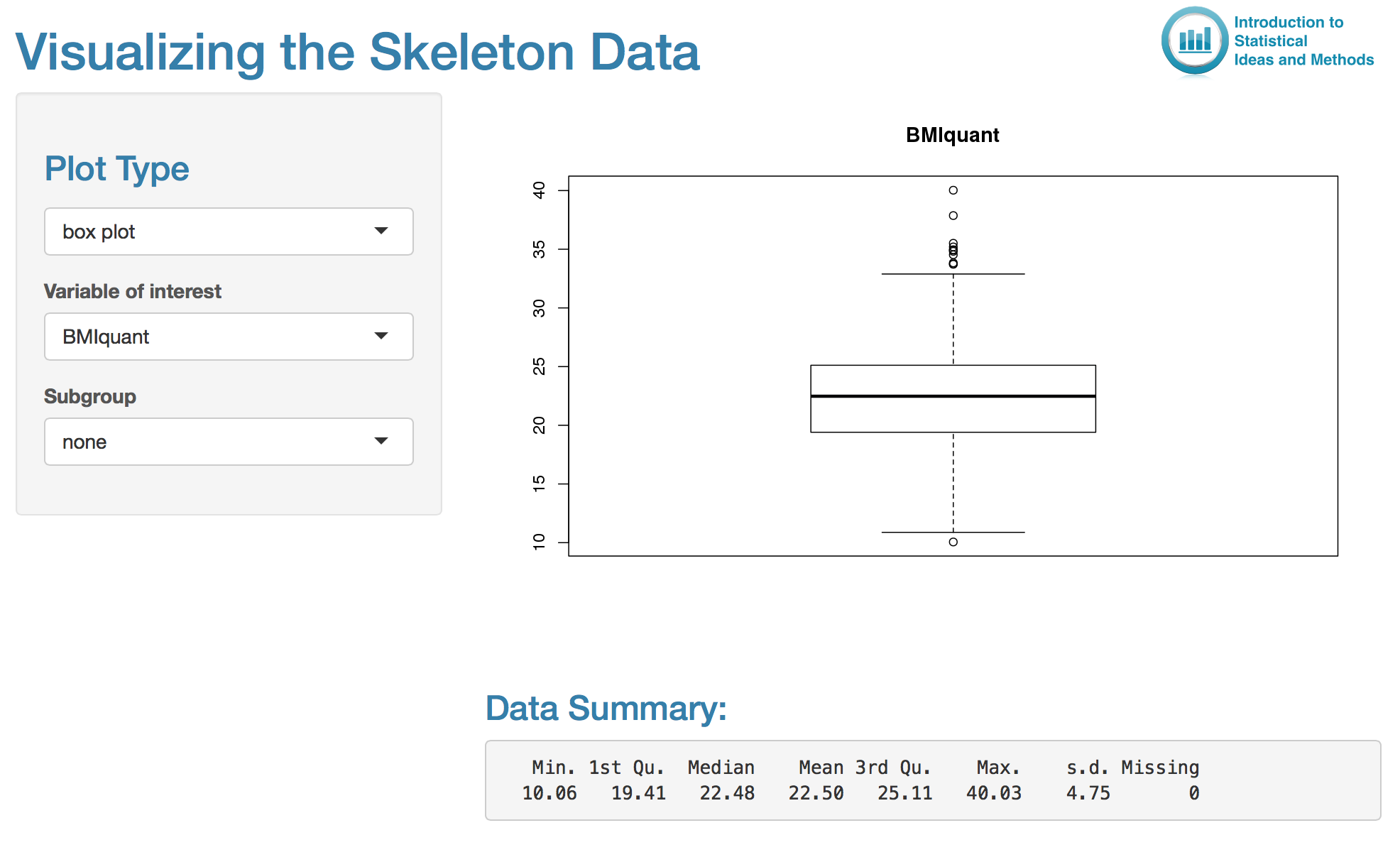 Screenshot of Shiny app Visualizing the Skeleton Data